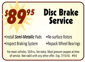 89.95 disc brake service